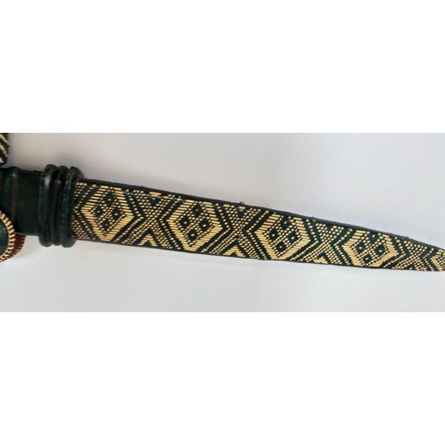 Metal Mandinka Ceremonial Sword With Decorated Green Leather Scabbard West Africa 1950 For Sale - Image 7 of 14