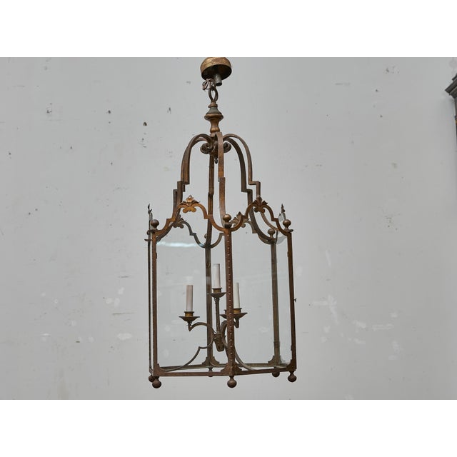 Tall French Wrought Iron Lantern With Glass Panels and Scroll Detailing - 1900s For Sale - Image 18 of 18