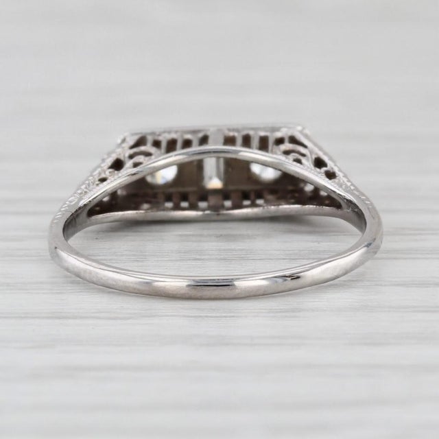 2010s 0.17ctw Diamond Art Deco Filigree Ring 14k White Gold Size 7 Stackable For Sale - Image 5 of 8