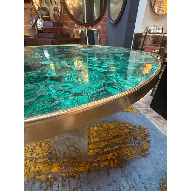 Contemporary Contemporary Round Malachite Stone Top Dining Table With Solid Brass Base For Sale - Image 3 of 8