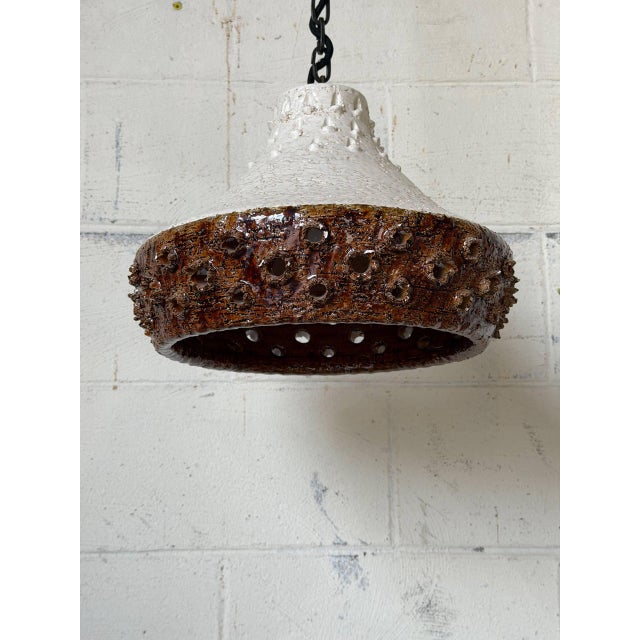 Brown 1970s Mid-Century Modern Ceramic Pendant Light Fixture Textured Studio Pottery Ceiling Lamp For Sale - Image 8 of 11