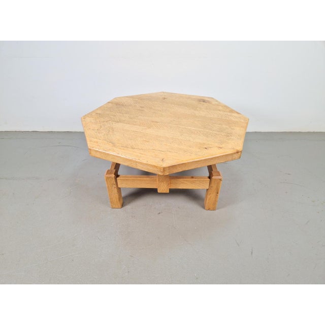 1960s Rustic Brutalist Octagonal Oak Coffee Table by Pierre Chapo, 1960s For Sale - Image 5 of 11