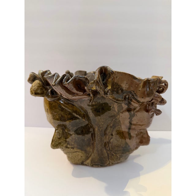 Contemporary Vintage Studio Pottery Sculptural Face Vessel For Sale - Image 3 of 8