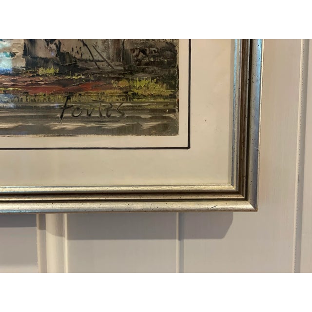Paint Pair of South American Oil Paintings of Houses Architecture With Silver Frames and Hand-Lined Mat Signed Fortes For Sale - Image 7 of 11