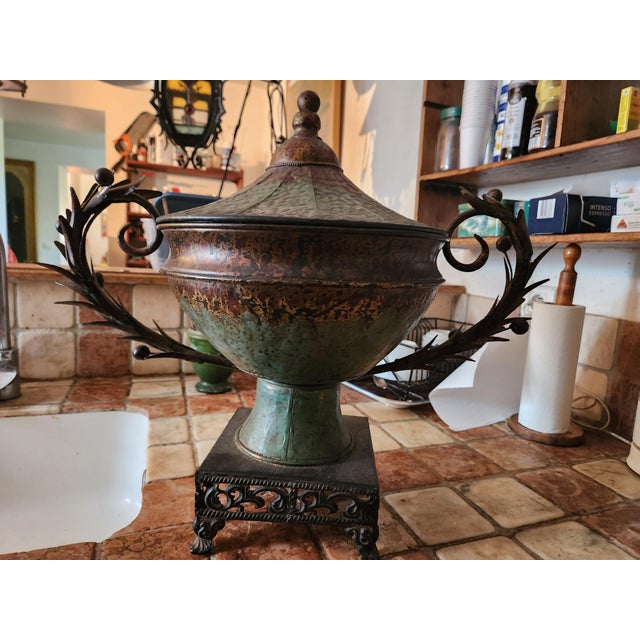 Metal Antique Baroque Painted Iron Urn-Vase, 1890s For Sale - Image 7 of 7