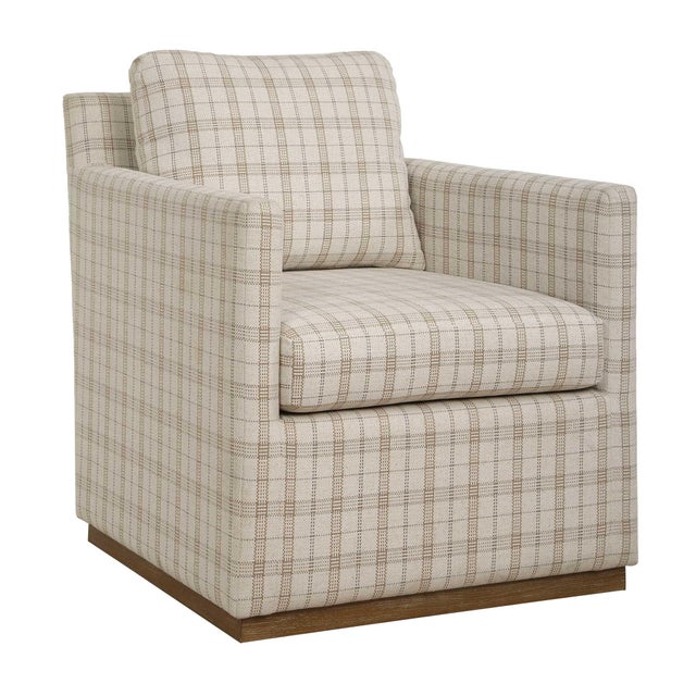 Basie Casual Linen Swivel Chair For Sale - Image 6 of 9