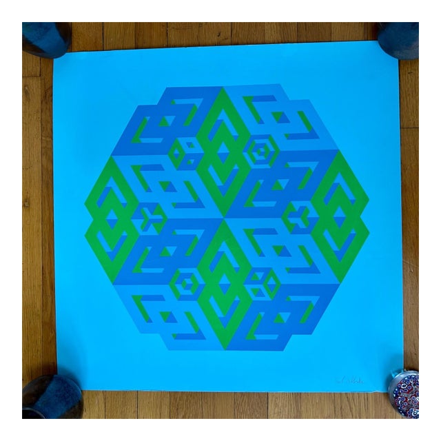 Paul Jablonka Geometric Op Art Serigraph Print Numbered & Signed 24" X 24" For Sale