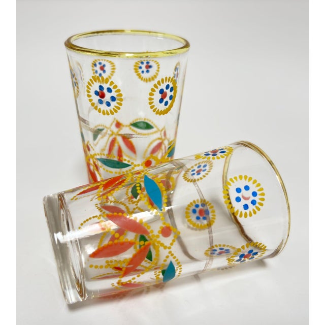 Set of 6 Moroccan Tea Glasses, Hand-Decorated Moorish Motifs, Circa 1960s For Sale - Image 4 of 9