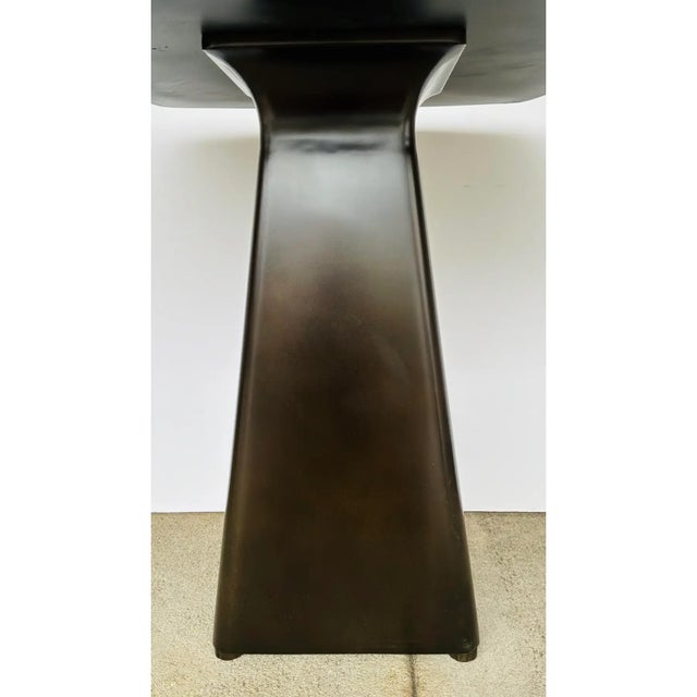 Original retail $3960, stylish Revelation Michelangelo Marble Equilateral Accent Tables Pair, bronze finished metal bases,...