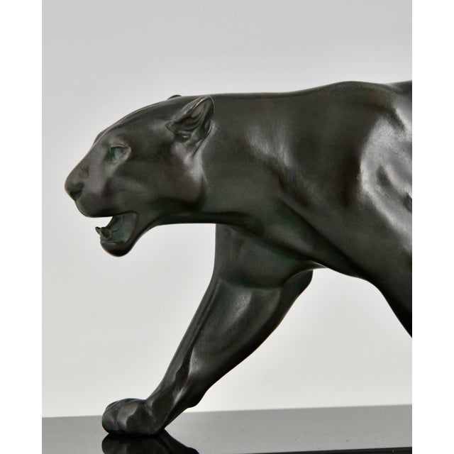 Max Le Verrier, Art Deco Uganda Panther Sculpture, 1930, Metal on Marble Base For Sale - Image 11 of 12