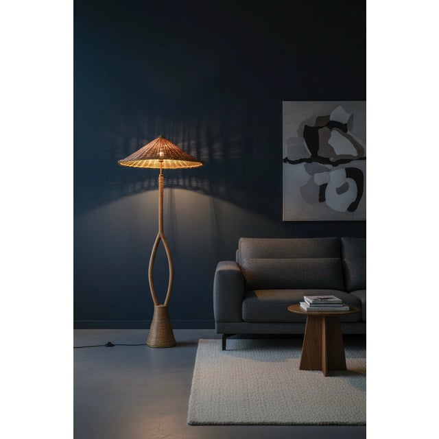 Mid-Century Modern Oton Italian Inspired Rattan Floor Lamp For Sale - Image 3 of 3