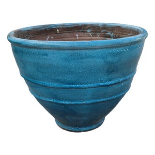 Large Moroccan Turquoise Blue Pottery Planter For Sale