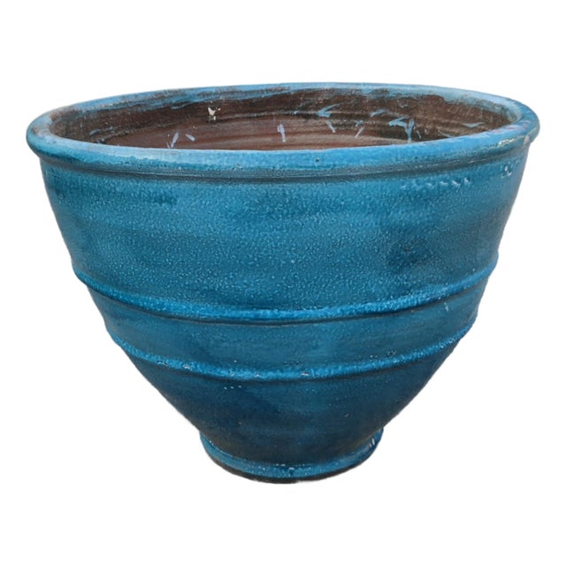 Large Moroccan Turquoise Blue Pottery Planter For Sale