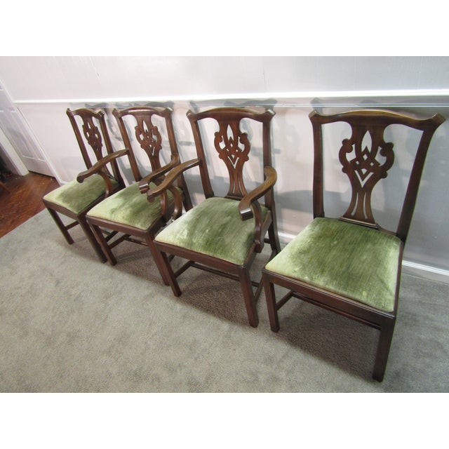 Henkel Harris Solid Mahogany Set of Eight Chippendale Style Dining Chairs For Sale - Image 6 of 12