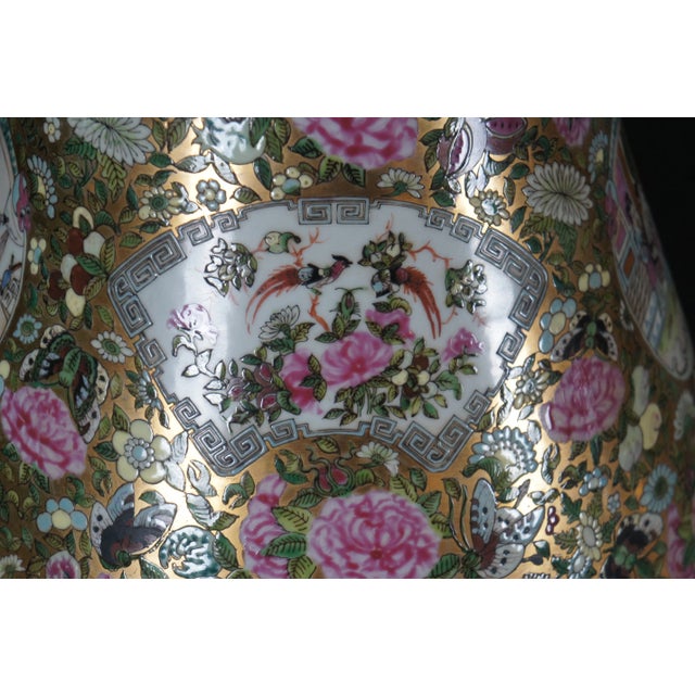 Ceramic Pair of Antique Chinese Porcelain Canton Famille Rose Palace Urns Vases 53" For Sale - Image 7 of 12