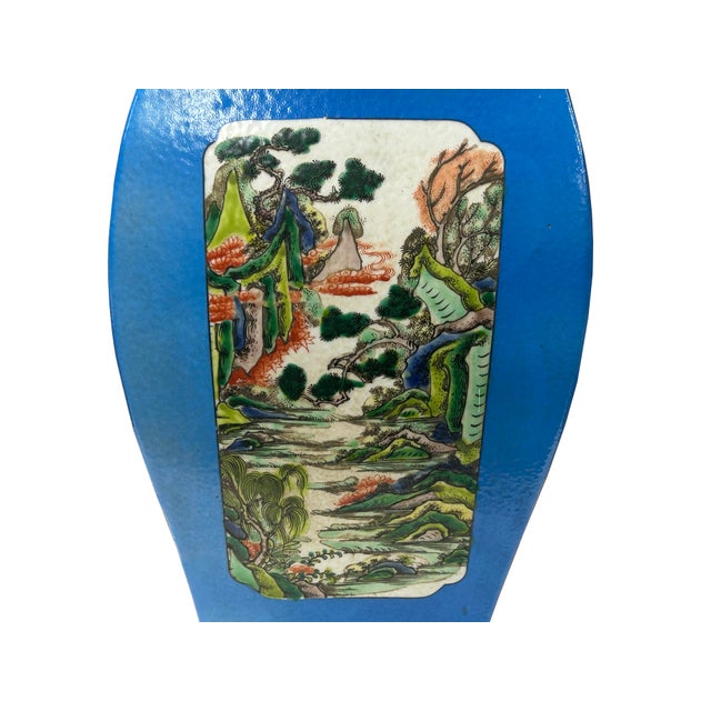 Chinese Bright Blue White Window Scenery Graphic Square Porcelain Vase For Sale - Image 17 of 17