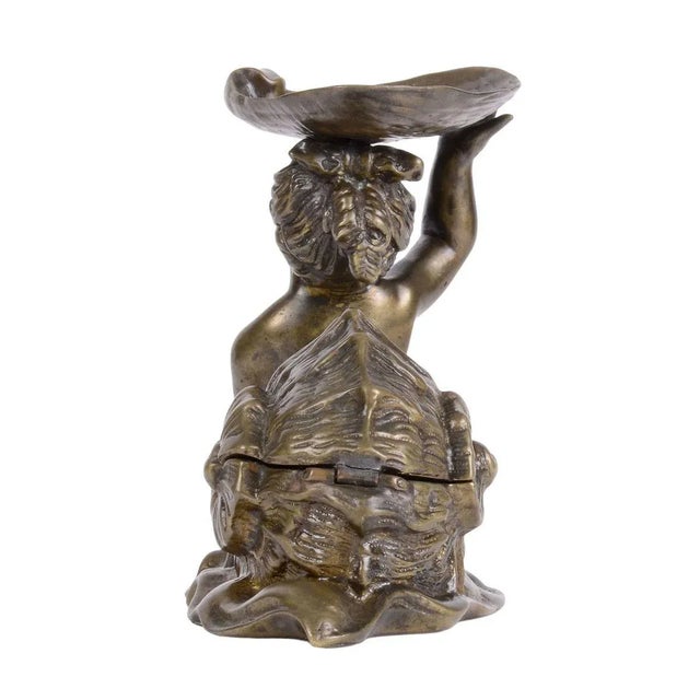 Early 20th Century Fantasy Snail Maiden Bronze Inkwell Holder For Sale - Image 6 of 8