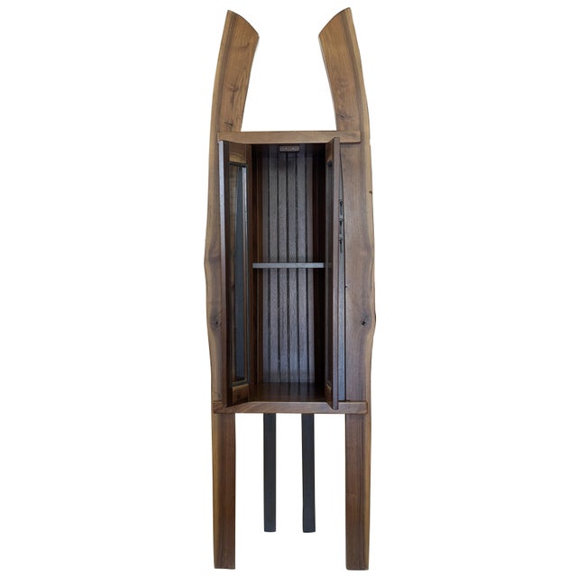 Rick Brunner (American, Contemporary). Studio Crafted Live-Edge Walnut Curio Cabinet, Signed and Dated. Exceptional...