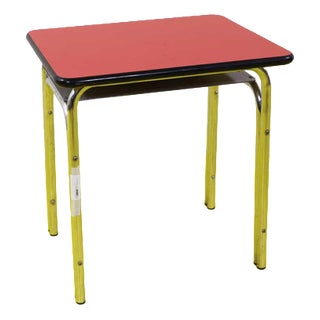 Chromed Metal Coffee Table with Red Laminate Top and Black Edges For Sale