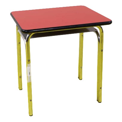 Chromed Metal Coffee Table with Red Laminate Top and Black Edges For Sale