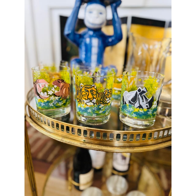 Mid Century Handpainted Dorothy Thorpe Safari or Jungle Rocks Glasses- Set of Six For Sale - Image 10 of 10
