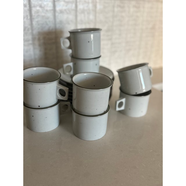 Ceramic Vintage Dansk Green Mist Coffee Cup & Saucer Set of 8 Niels Refsgaard Denmark Stoneware ( For Sale - Image 7 of 14