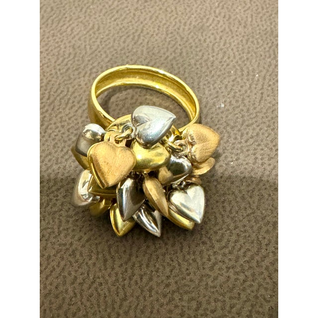Multiple Heart Charm Floating 18 Kt Yellow, Rose & White Gold Heart Ring size 6 For Sale In New York - Image 6 of 18