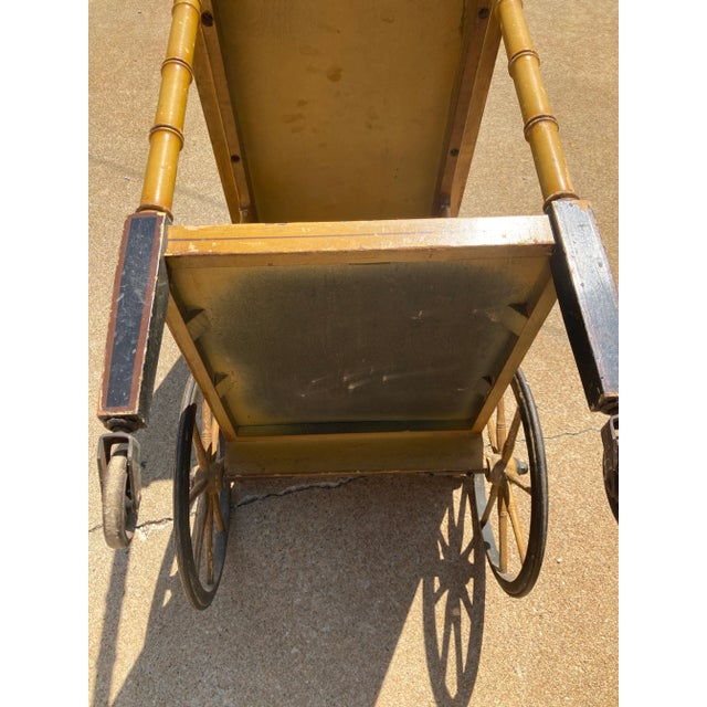Early 20th Century Early 20th Century Asian Style Bamboo Yellow Rolling Tea Bar Cart For Sale - Image 5 of 10