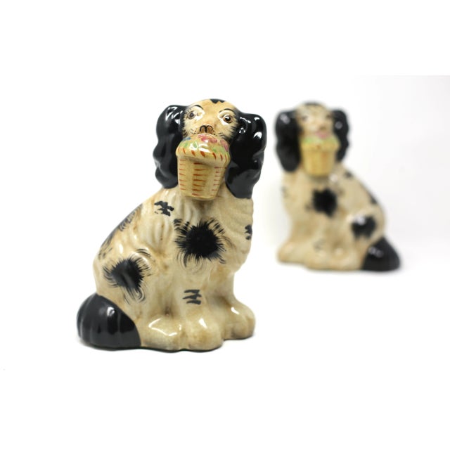 Figurative Vintage Staffordshire-Style Cavalier King Spaniel Ceramic Dog Figurines - Set of 2 For Sale - Image 3 of 11