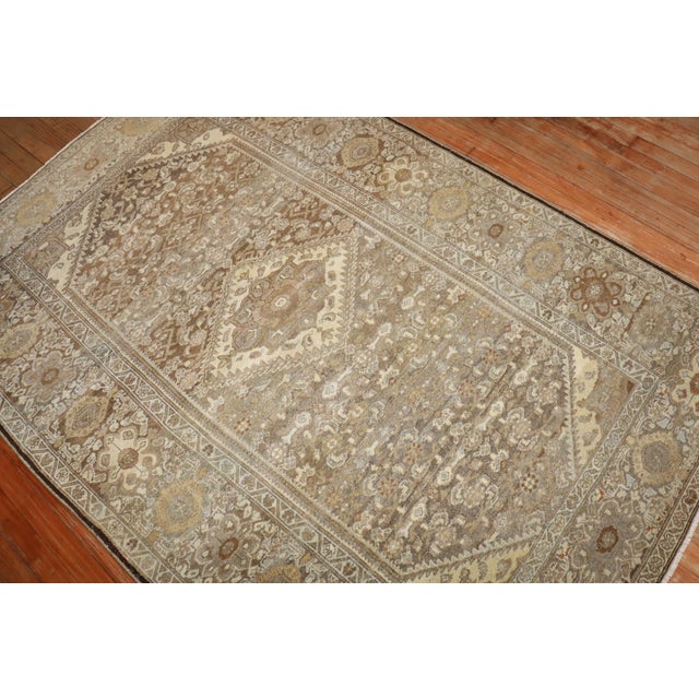 Vintage Zabihi Collection Persian Hamedan Neutral Color Accent Rug - 4'8" x 6'10" For Sale - Image 4 of 10