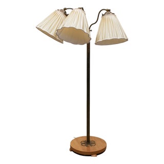 Brass and Copper Floor Lamp with Three Satin Shades, Sweden, 1940s For Sale