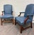 Late 20th Century Vintage Chippendale Style Blue Leather and Nailhead Executive Armchairs - Pair For Sale - Image 5 of 11