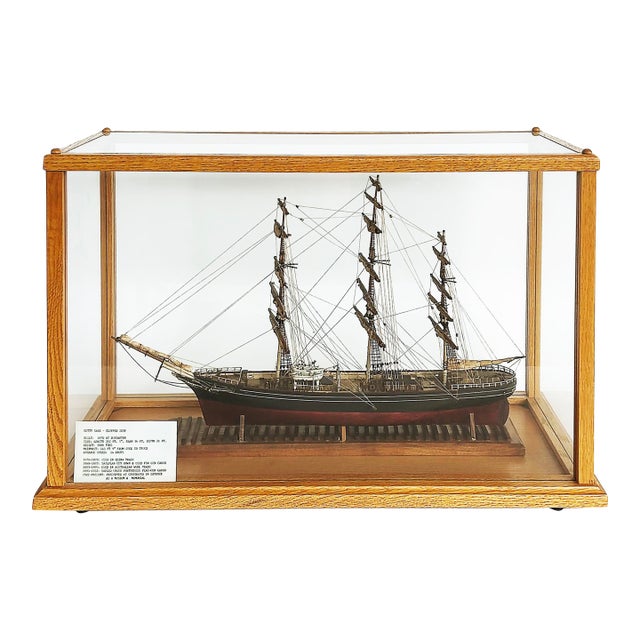 English 1870 Cutty Sark Clipper Hand-Crafted Model Encased in Wood, Glass 1970s For Sale