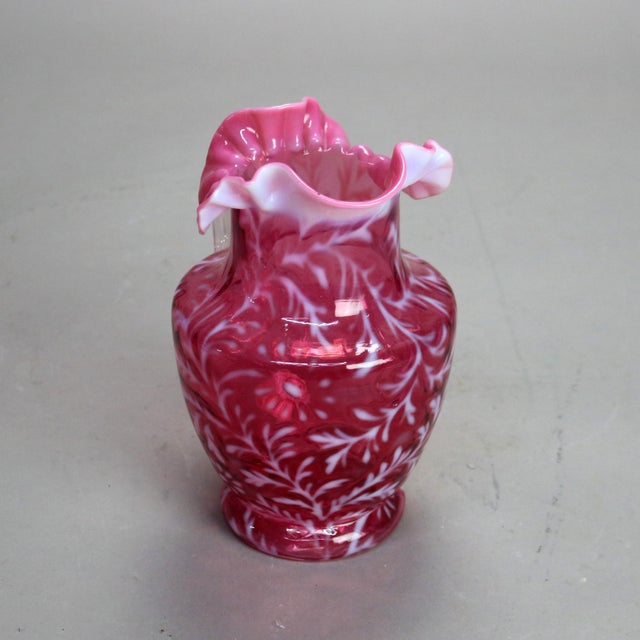 Antique Victorian Cranberry and Opalescent Glass Pitcher with Ruffled ...