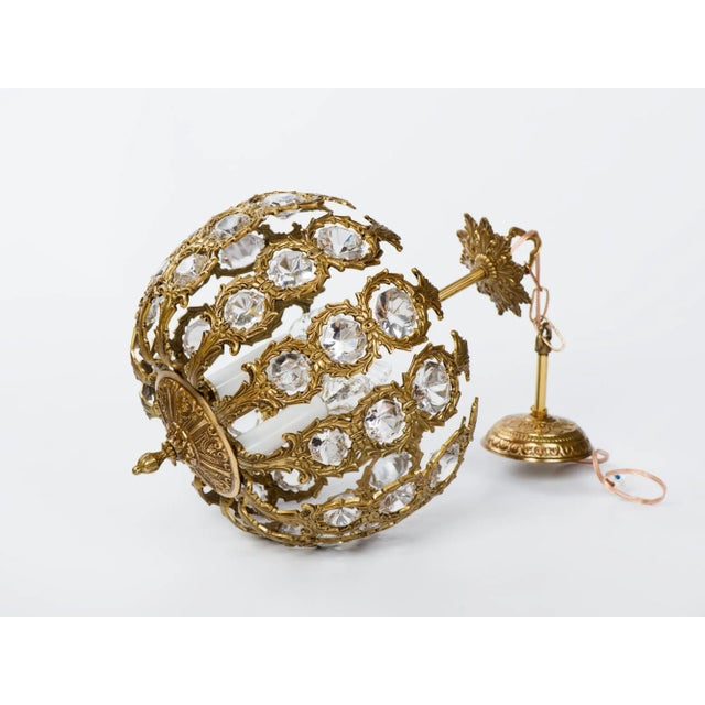 1960s Vintage Restored Spanish Lighting Brass Crystal Pendant Lamp For Sale - Image 4 of 13