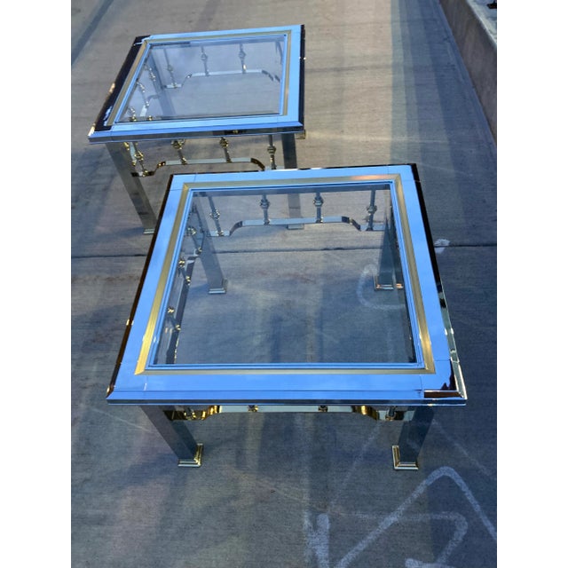 Chrome Modern Chrome & Glass End Tables in Mastercraft - A Pair For Sale - Image 8 of 13