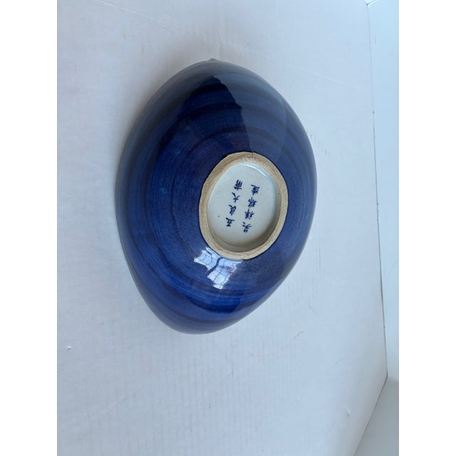 Vintage Chinese Man Blue White Porcelain Chinoiserie Oval Bowl For Sale - Image 11 of 13