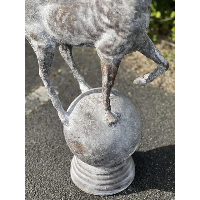 Cast Iron Stag Deer on Ball Garden Finial Sculptures, Set of 2 For Sale - Image 6 of 12