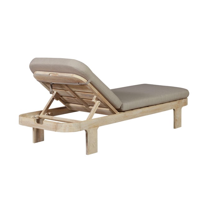 Eclipse Outdoor Solid Teak Wood Natural Look Sun Lounger - Grey Fabric For Sale - Image 4 of 11