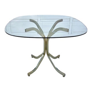 1970's MCM Gold Metal and Glass Dining Table For Sale
