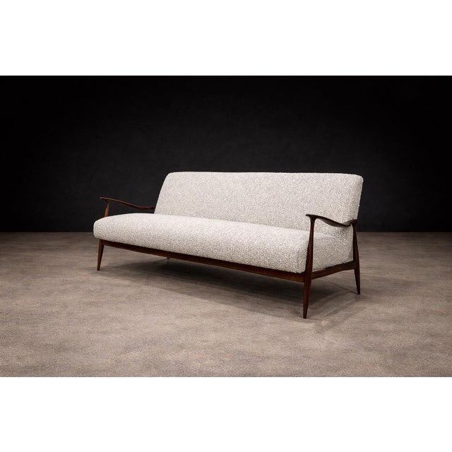 Sofa in Rosewood and Ivory Bouclé by Giuseppe Scapinelli, Brazil, 1950s - Lot 449B For Sale In New York - Image 6 of 15