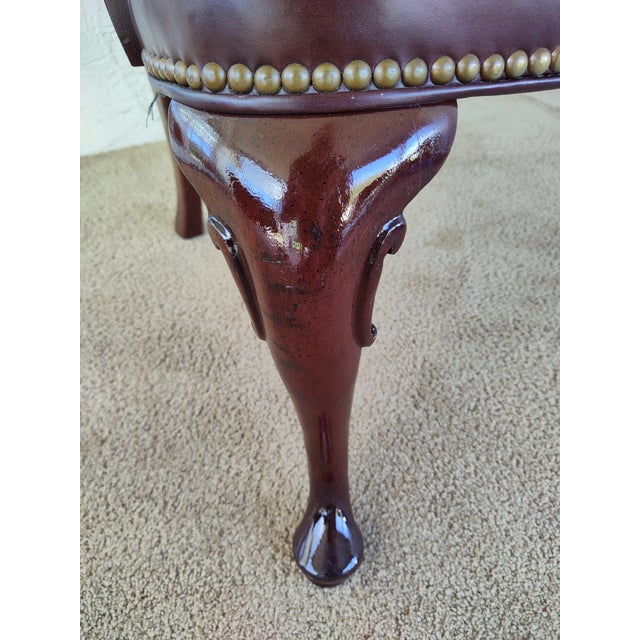 Burgundy Naugahyde Queen Anne Open Armchair - Late 20th Century For Sale - Image 9 of 11