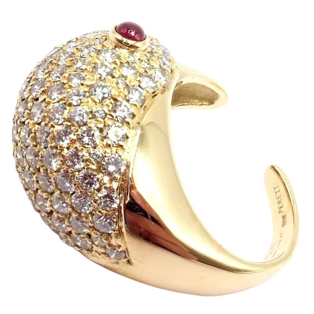 Contemporary Vintage Tiffany & Co. Elsa Peretti Yellow Gold Diamond Ruby Bird Ring, Size 5 For Sale - Image 3 of 17