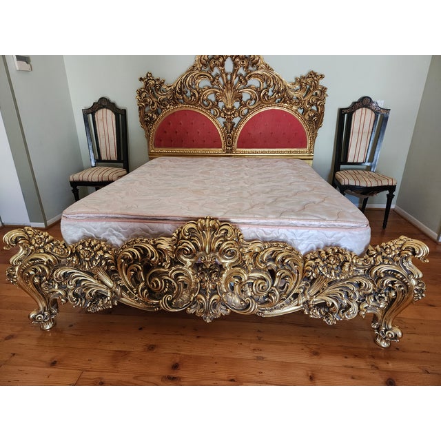 Late 20th Century Italian Hand-Carved Gilt Bed | Baroque / Rococo Style For Sale - Image 12 of 16