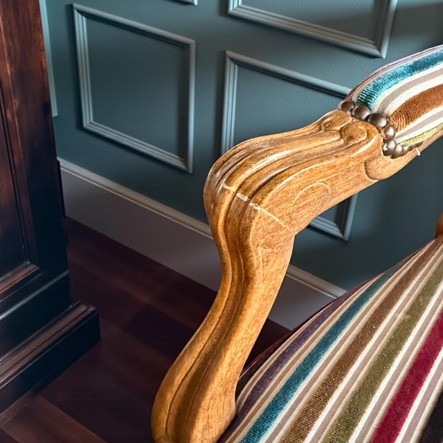 Custom Vintage Jewel Stripe Abergine French Imprt Velvet Silk Fabric Accent Chair For Sale In Los Angeles - Image 6 of 11