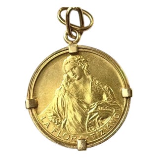18k Gold "La Flora" Tiziano Medallion Pendant For Sale