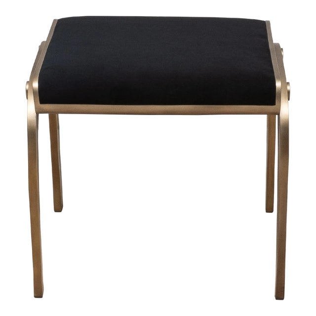 Velvet Upholstered Stool With Bronze Patina Brass by R&y Augousti For Sale