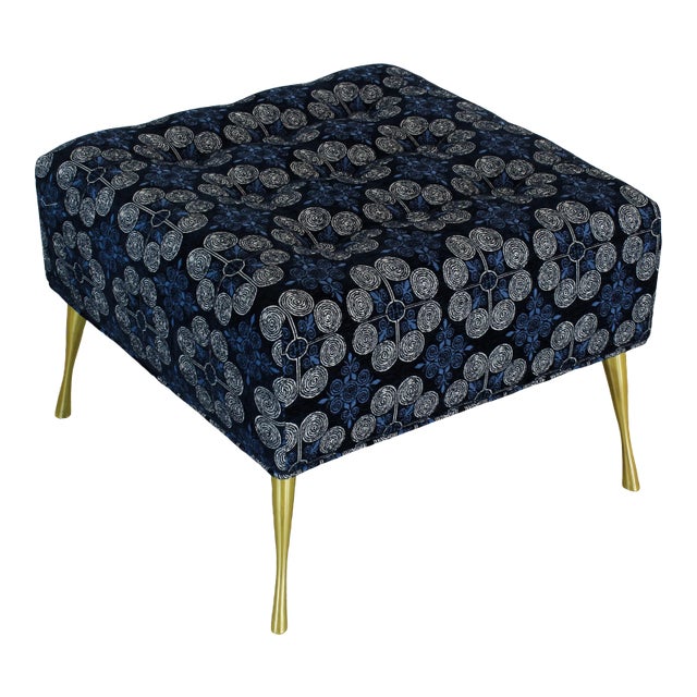 Chenille Ottoman on Italian Style Metal Legs For Sale