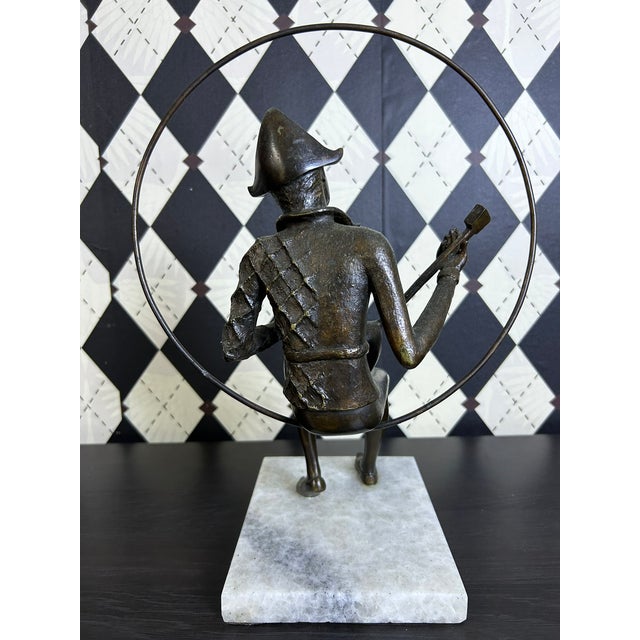 Signed Gustavo Gutierrez Bronze Harlequin Musician Sculpture on Marble Base, Edition 7/10 For Sale - Image 15 of 18