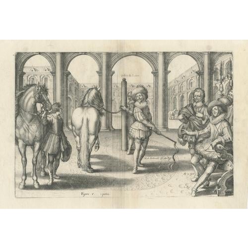 Crispin de Passe the Younger, Royal Equestrian Illustration of Le Maneige Royal, France, 1666, Engraving For Sale - Image 3 of 10